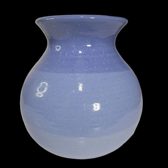 Signed Artisan Crafted Banded Blue Fade Pottery Vase - Picture 1 of 8